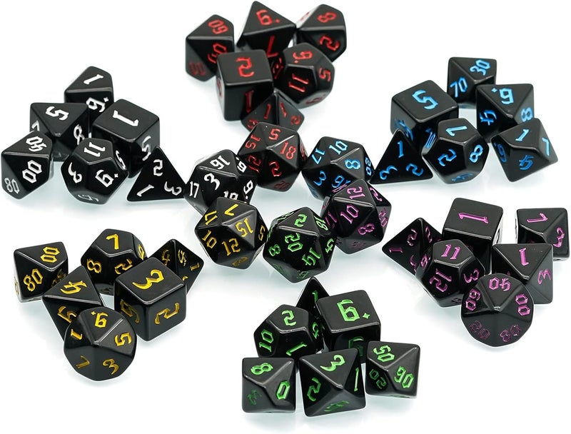 Poludie 6 Sets DND Dice, Polyhedral Dice Set (42pcs) with Leather Dice Bag, D&D Dice Set for Dungeons and Dragons, RPG Table Games (Sickle Font Black Series) - Image 1